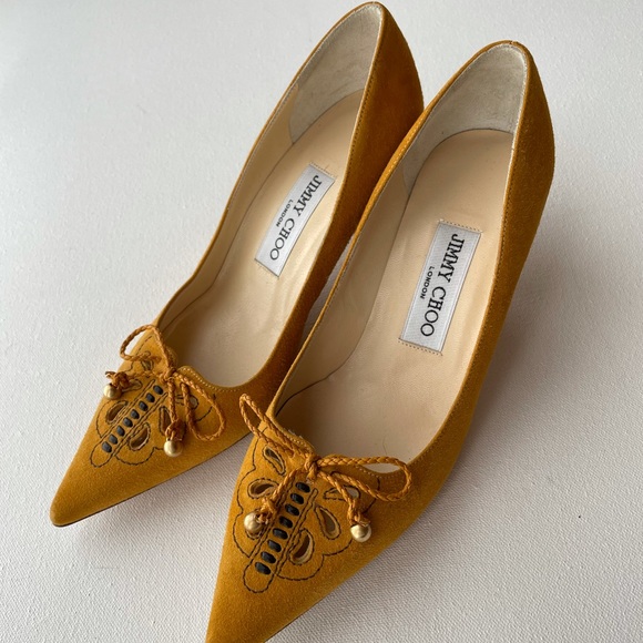 Jimmy Choo Shoes - Jimmy Choo Mustard Yellow Suede Heels